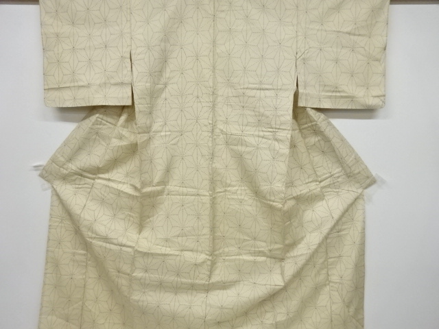 アンティーク　麻の葉織り出し手織り紬単衣着物